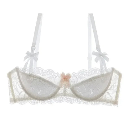 BANERDANNI French Lace Bralette Set Breathable Non-Padded Bra for Petite Sheer Floral Lingerie Wireless Comfort Anti-Gap Design