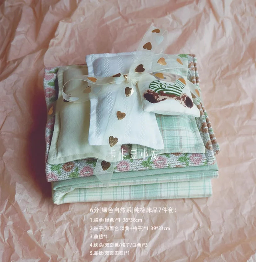 1/6 1/12 Doll House Model Furniture Accessories Cotton Bedding Set Bjd Ob11 Gsc Blyth Lol Miniature Dollhouse Sheet Quilt Pillow