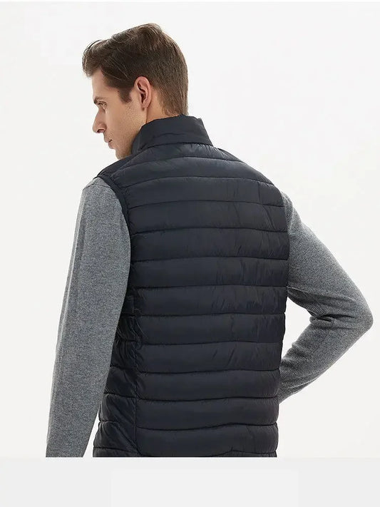 Men’s Winter Sleeveless Vest – Fashionable Cotton-Padded Design with Stand Collar, Warm Waistcoat Style