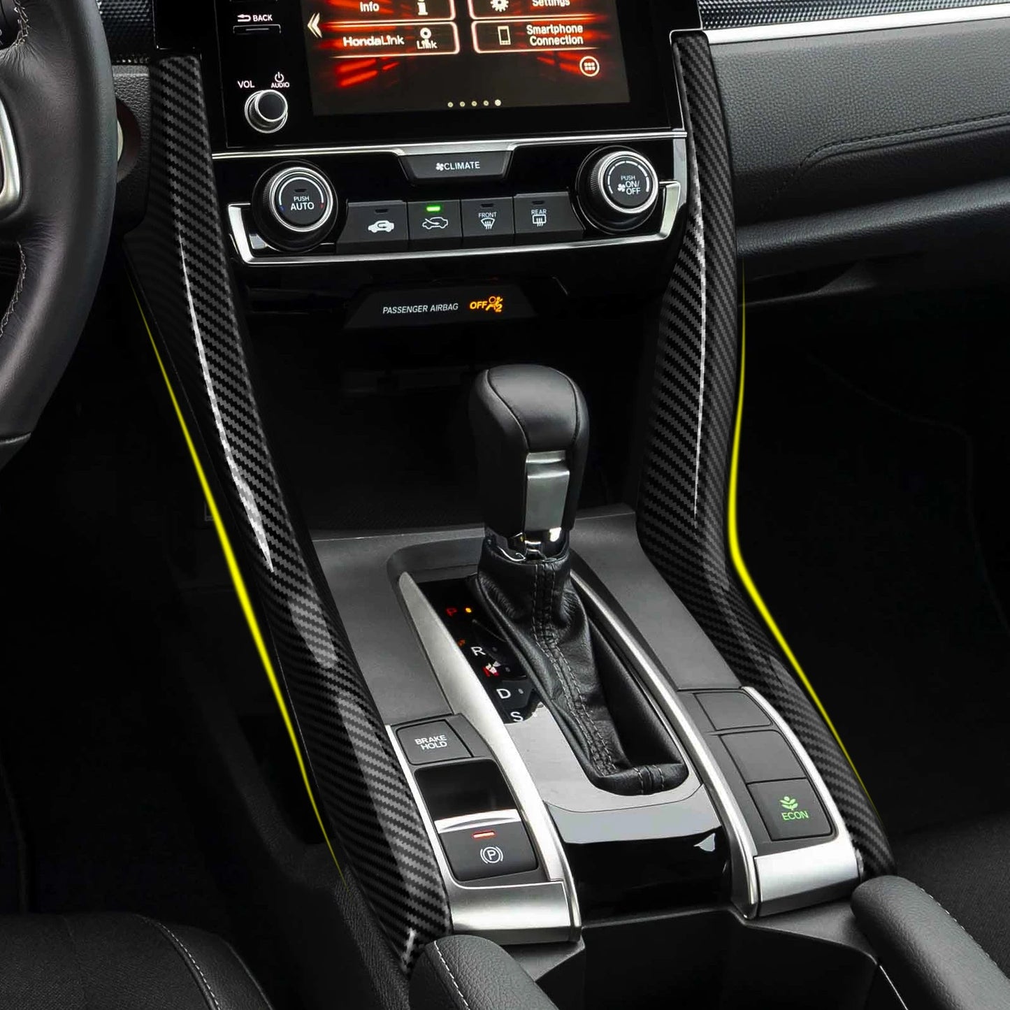 For Honda Civic 10th Gen (2016 -2021) Interior Accessories, Car Center Console Gear Shift Panel , Carbon Fiber ABS Trim Sticker