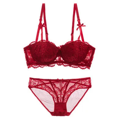 Women White Lace Demi Bra Minimizer Push Up for Small Bust Anti Sagging Lingerie Bra Set  BANERDANNI Panty Set S-XL 32-38-AB Cup