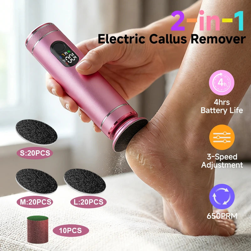 Aluminum Alloy  2 in 1 ElectricFoot Callus Remover with 60pcs Sandpaper Discs, Adjustable Foot File Nail Polisher With Gift Box