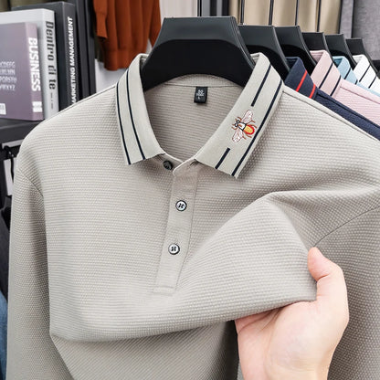 2026 Light Luxury Fashion 100% Pure Cotton Polo Shirt Men's Long Sleeved  Spring New Item Lapel Base T-shirt