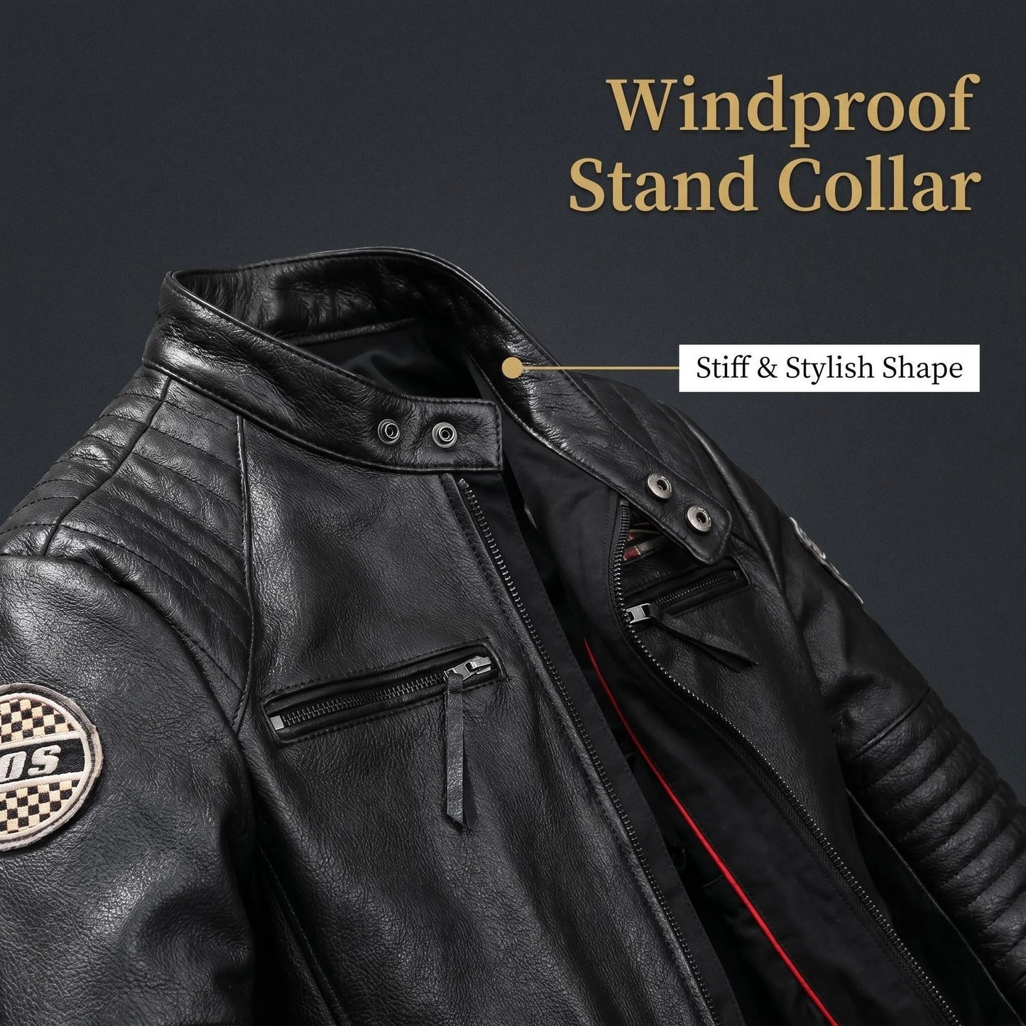 Genuine Cowhide Leather Biker Jacket Men's Slim Fit Short Motorcycle Coat Embroidery