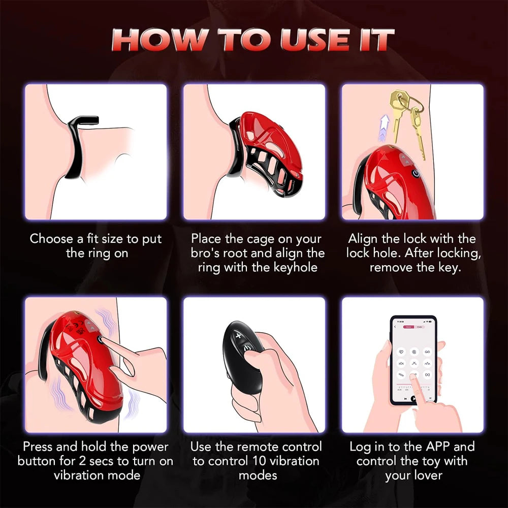 App Remote Control Vibrating Chastity Cage Male Chastity Devices Cock Cage 10 Vibrations Penis Cage Bondage Sex Toys for Men 18+