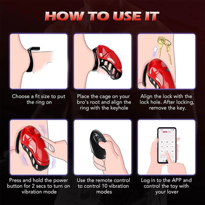 App Remote Control Vibrating Chastity Cage Male Chastity Devices Cock Cage 10 Vibrations Penis Cage Bondage Sex Toys for Men 18+