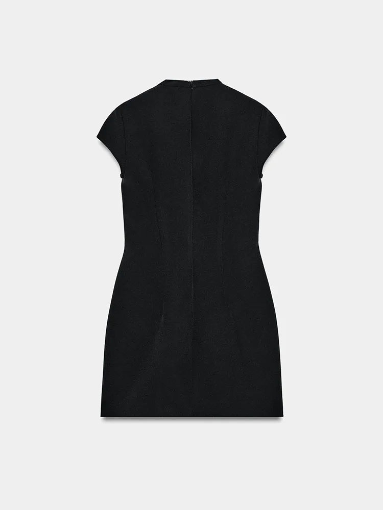 Elegant Short Sleeve Square Collar  Knot Decorated Dress ZA2026 New Summer Women's Fashion Company Annual Meeting