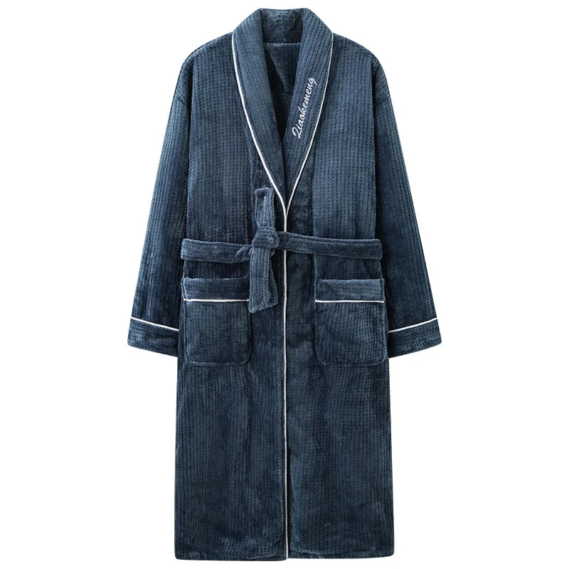 Autumn Winter Bathrobe Men Thick Flannel Sleep Top Kimono Robes For Male Coral Fleece Robes Long Bath Robe Bride Dressing Gown