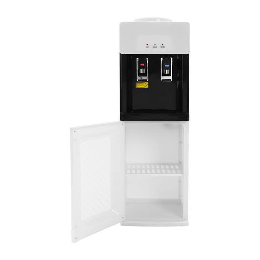 Top Loading Hot Cold Water Dispenser Floor Standing Freestanding White Modern Rectangular PP Stainless Steel Body US Plug 110V 60Hz High Efficiency Heating Cooling 19L Large Bottle Supported Stable Water Temperature Easy To U