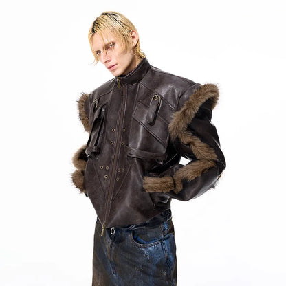 LUZHEN Fashion Personalized High Street Fur Patchwork Design Leather Jacket Men's Winter 2025 New High Quality Male Coat JY4886