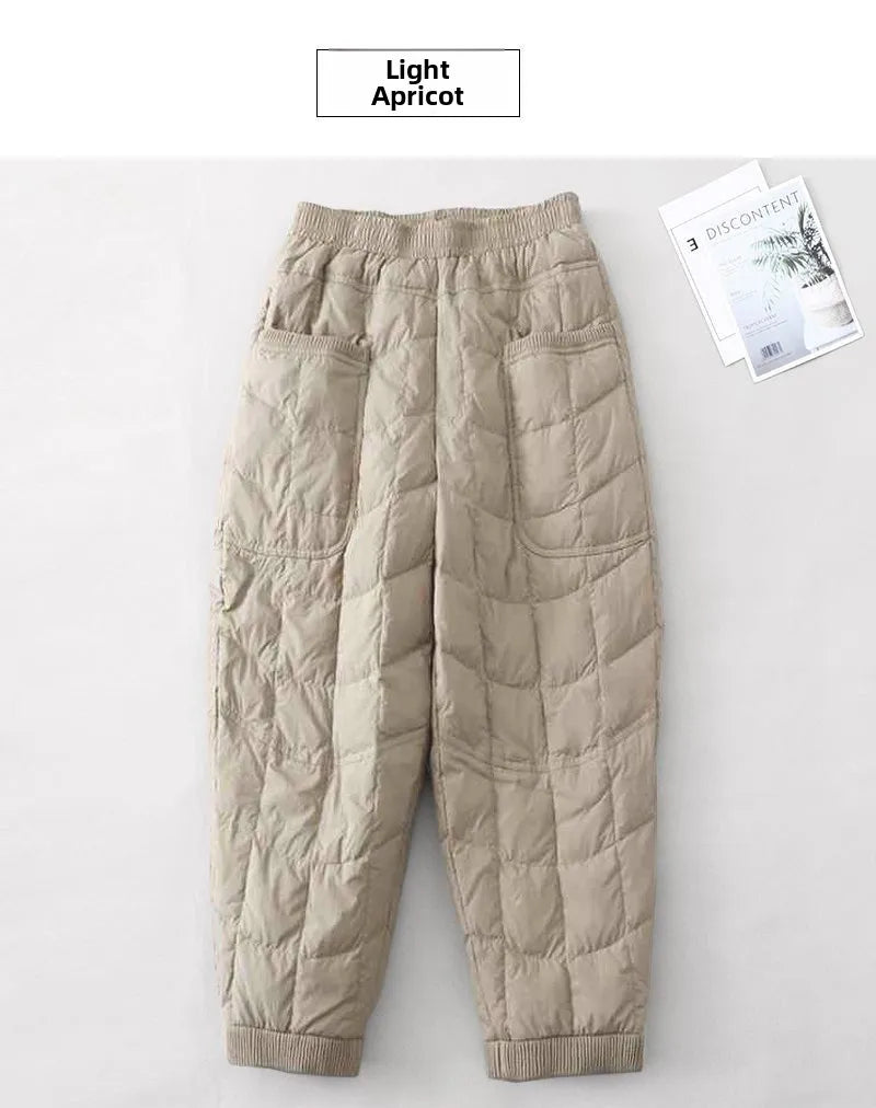 Women's Quilted Pants Casual Lightweight Thickened Warm Harem Style Straight Leg High Waist Long Trousers Winter Fashion