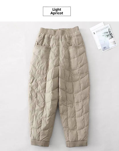 Women's Quilted Pants Casual Lightweight Thickened Warm Harem Style Straight Leg High Waist Long Trousers Winter Fashion
