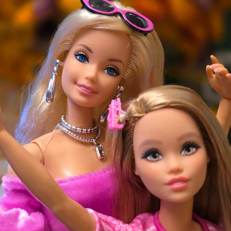 Genuine New Barbie Deluxe Fashion Doll Black Pink Shiny Lace Superstar Face Action Figure Fashion Series Collection Toy Gift