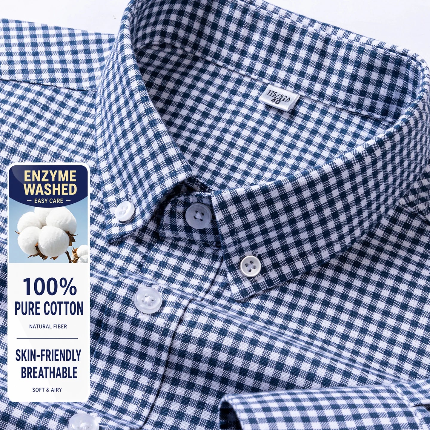 Men Cotton Oxford Shirt Long Sleeve Button Down Casual Business Shirt Pre-Shrunk Enzyme Washed Breathable Wrinkle Resistant