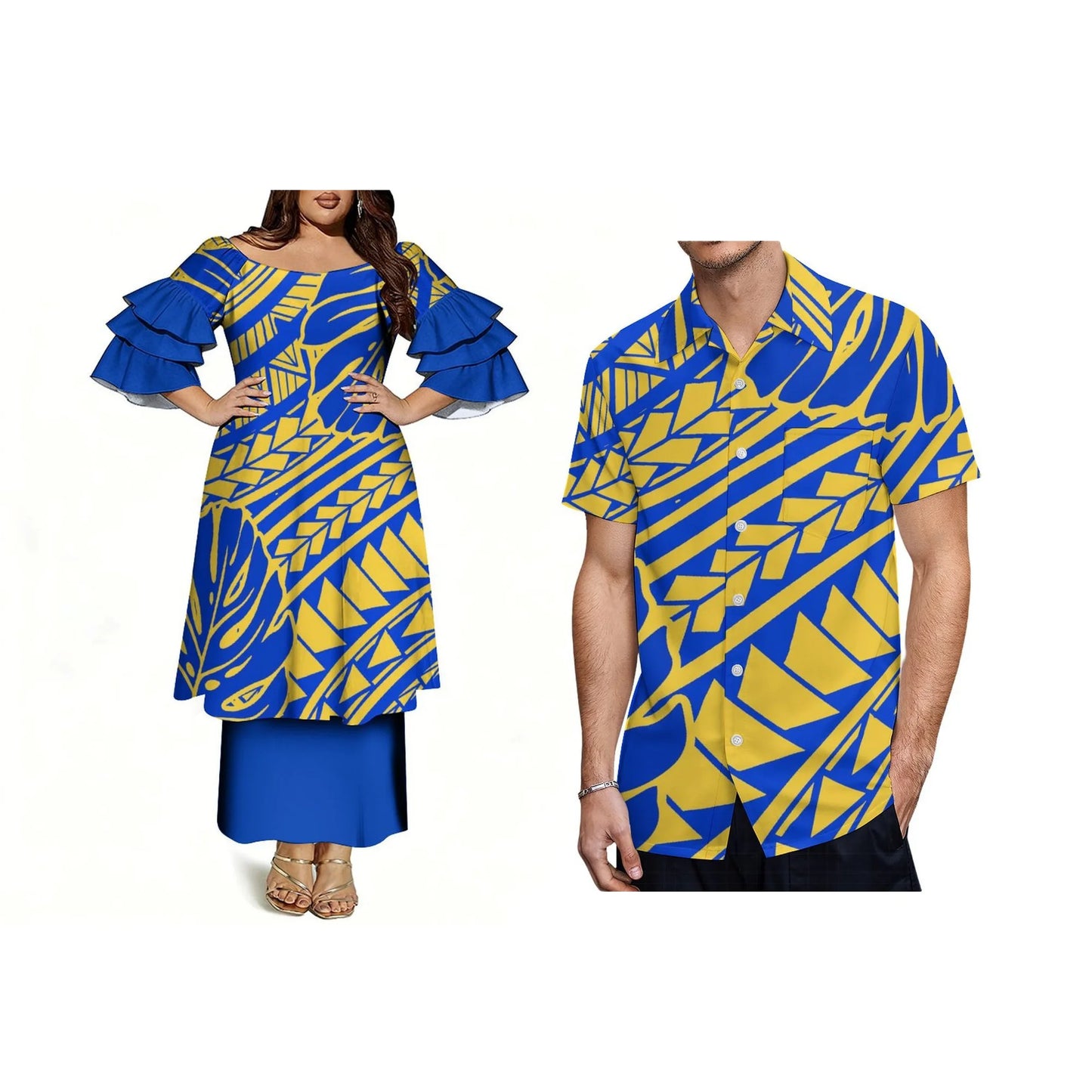 Wholesale Customized off the Shoulder Dress Fashion Three Layer Sleeve Prom Samoa Puletasi Dress Two Piece Outfits