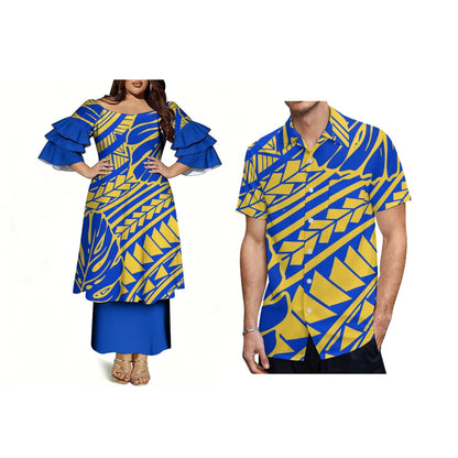 Wholesale Customized off the Shoulder Dress Fashion Three Layer Sleeve Prom Samoa Puletasi Dress Two Piece Outfits