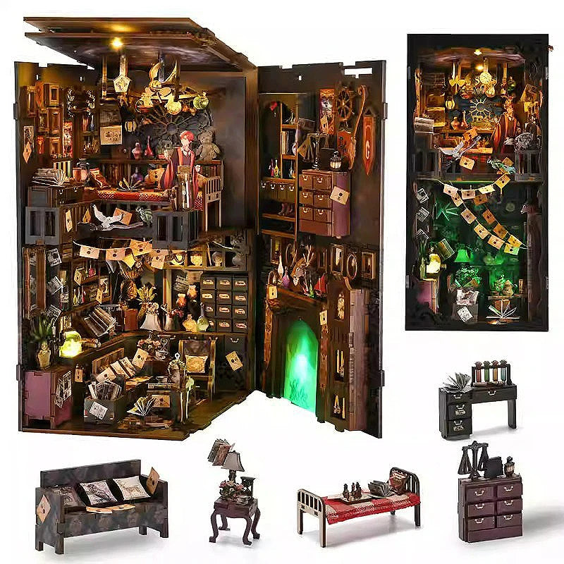 DIY Book Nook Kit Miniature Wooden 3D Puzzle Bookshelf Dollhouse Model Bookend Building Home Decoration For Christmas Gift