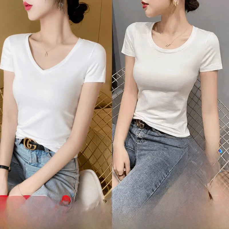 Summer Women's Slim Fit Short Sleeve T-Shirt Half Sleeve Base Shirt Versatile Base Layer Top Quality Polyester Fiber Commute ...