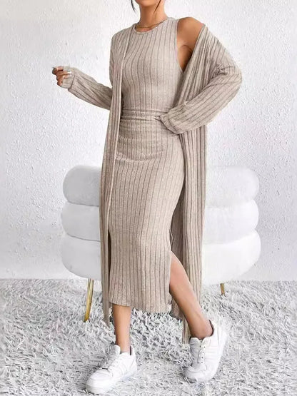 Fashionable Long Sleeve Vest Dress Set Autumn Casual High Waist Trousers Women's Clothing Two-Piece Suit European Style
