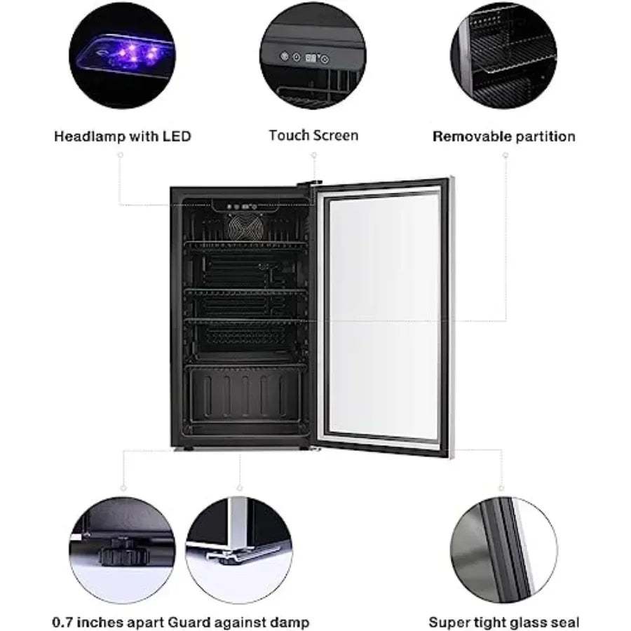 26 Bottle 130 Can Wine Cooler/Cabinet Beverage Refrigerator Mini Wine Cellar Beer Soda Clear Glass Door Bar Fridge Quiet Compre