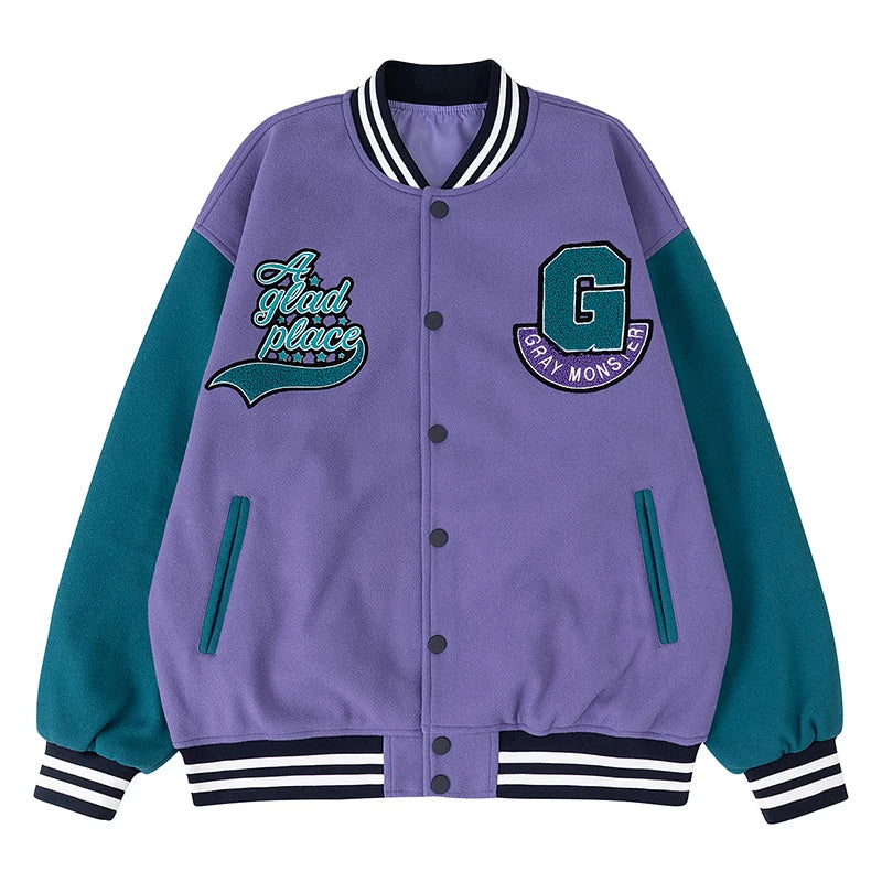 Men's Letterman Jacket Vintage Vasity Baseball Coat Casual Streetwear Outerwear with 'G' Letter Embroidery & Inner Pocket