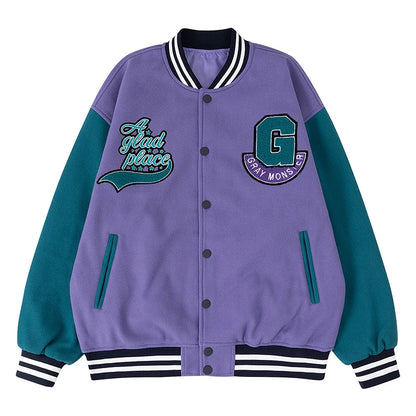 Men's Letterman Jacket Vintage Vasity Baseball Coat Casual Streetwear Outerwear with 'G' Letter Embroidery & Inner Pocket