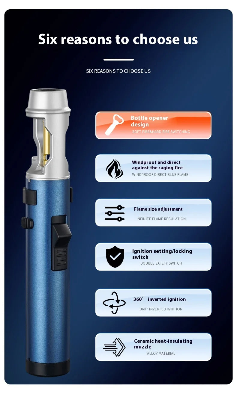 Powerful Metal Gas Lighter Windproof Kitchen Cooking Torch Flame Jet Barbecue Smoking Accessories Cigar Lighters Men's Gift