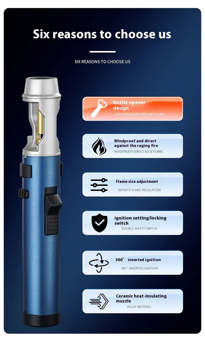 Powerful Metal Gas Lighter Windproof Kitchen Cooking Torch Flame Jet Barbecue Smoking Accessories Cigar Lighters Men's Gift