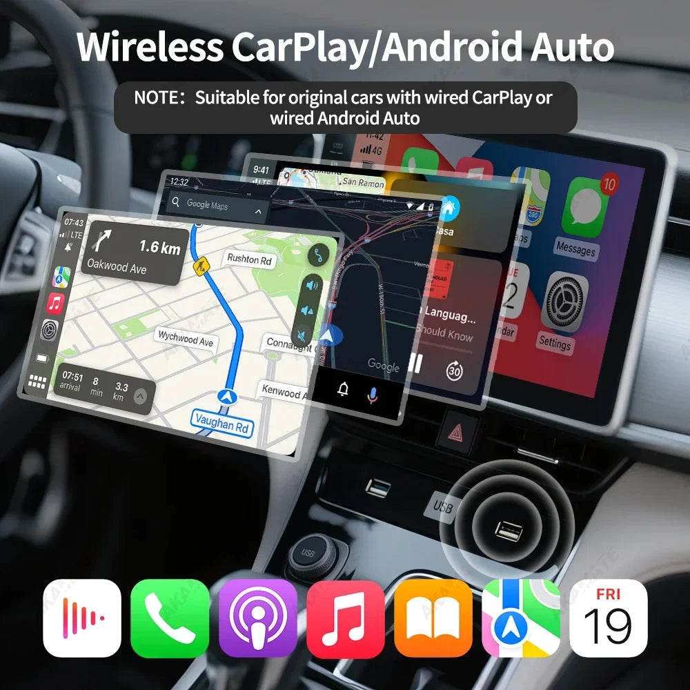 Wireless CarPlay Android Auto 2 in 1 Adapter AI Smart Box Dongle for Wired CarPlay Car Intelligent System Plug Play 5GHz WiFi