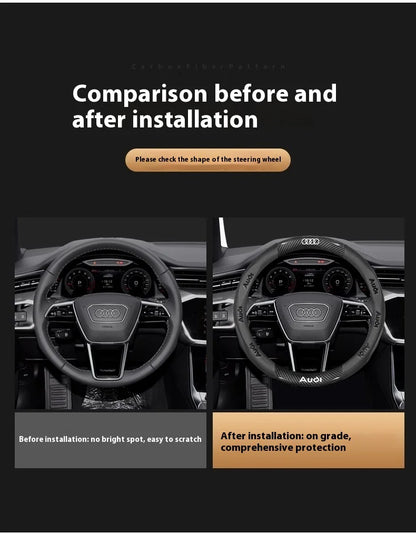Car AntiSlip Carbon Fiber Leather Steering Wheel Cover, Audi A3 A4 A5 A6 A7 A8 Q1 Q2 Q3 Q5 Q7 Q8 S3 S4 S5 S6 RS3 RS4 RS5 TT