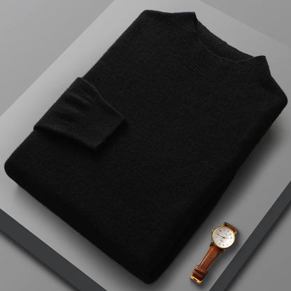 100% Merino Wool Sweater Men's Half high collar Knitted Hoodie Spring Autumn New Cashmere Sweater Versatile  Menswear