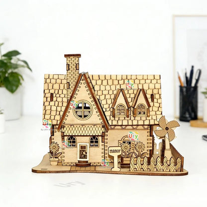 Ury 3D Wooden Puzzle Rural Cabin City Two-story Villa Handmade Assembly House Model DIY Toy Decoration Christmas Gift