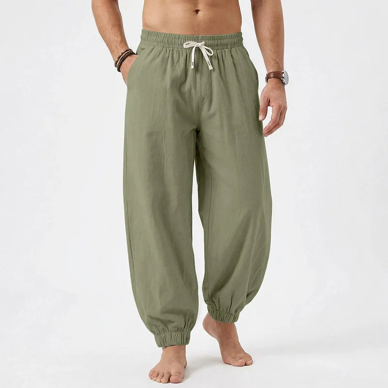 Men Summer Linen Jogger Pants Plus Size, Loose Beach Casual Trousers For TK EU US