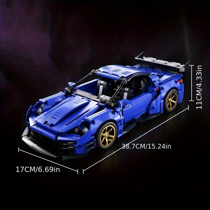 Blue sports car building block model set, adult collectible model, suitable for birthday gifts, Christmas, Halloween, gifts
