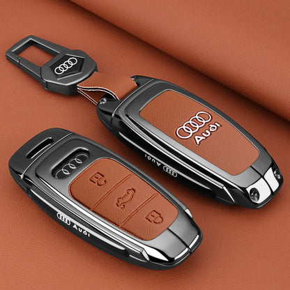 Leather Key Case Shell Buckle Car Key Cover for Audi A3 A4 B9 A6 A7 4K A8 E-tron Q5 Q8 C8 D5 SQ8 Car Remote Control Shell