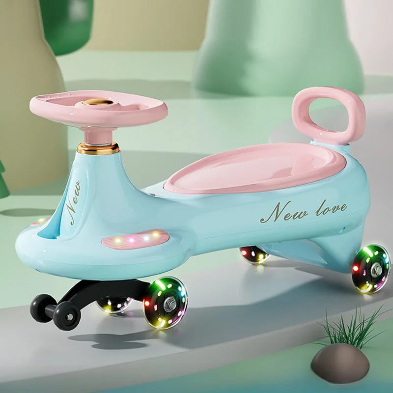 Kids Wiggle Car Ride On Toy with Music & Light Anti-Tip Design 360° Swivel Wheels Storage for Boys Girls Outdoor Playground