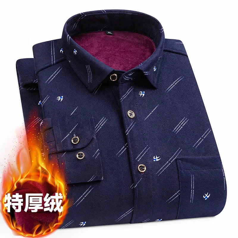 Plaid Shirts For Men Cotton Flannel Warm Winter Long Sleeve Button Plus Size Business Dress Smart Shirt Casual Easy Care Clothes