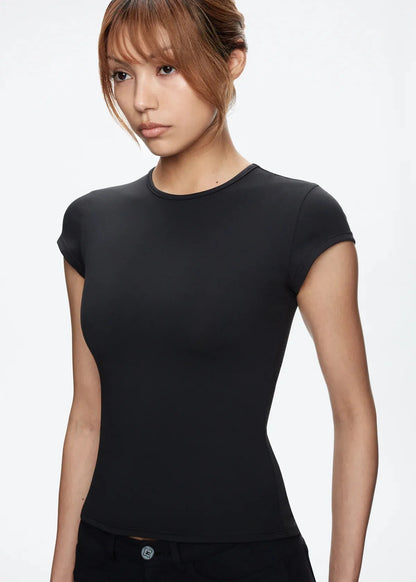 Tank Basic Slim-Fit Round-Neck T-Shirt, High-Elastic Slim-Fit Slimming Hot Girl Style Short Top, Versatile Hot Girl Style Everyday Outerwear Top, High-Elastic Slim-Fit T-Shirt