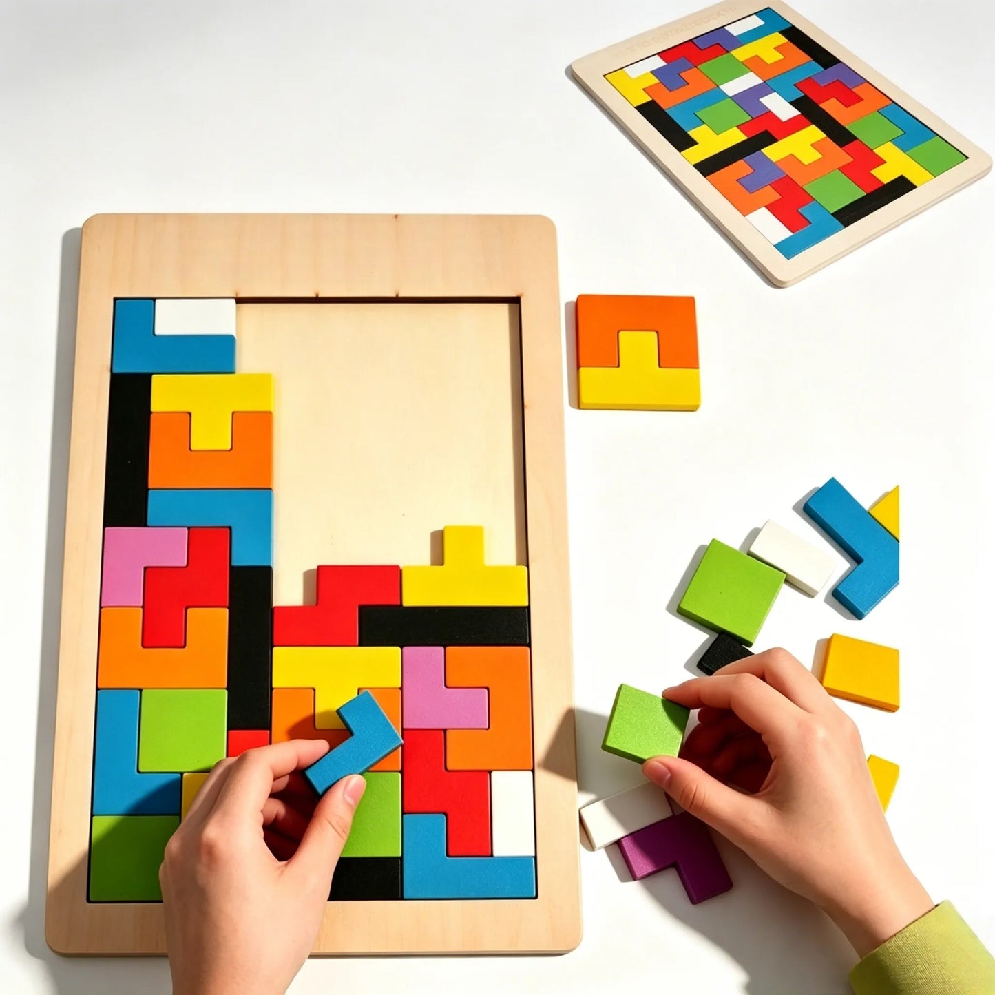 Natural Wood Tetris Block Puzzle Tactile Fidget Logical Training Stress Relief Desktop Brain Leisure Decor Holiday Present