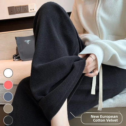 Women's High Waist Wide Leg Pants Autumn Winter Slimming Versatile Fleece Lined Drapey Loose Casual Sports Straight Leg Pants