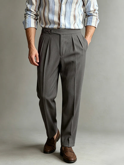 2026 Spring Summer Italian Naples Elegant High Waist Suit Pants Men Solid Woven Loose Straight Leg Commuter Trousers
