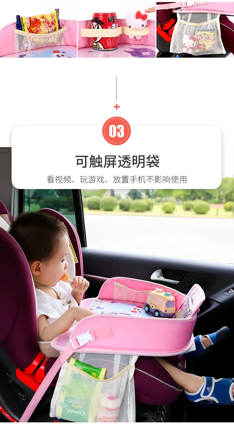 Kids Travel Tray Car Seat Activity and Play Tray Organizer for Children and Toddlers Lap Desk with Tablet Phone Holder Foldable