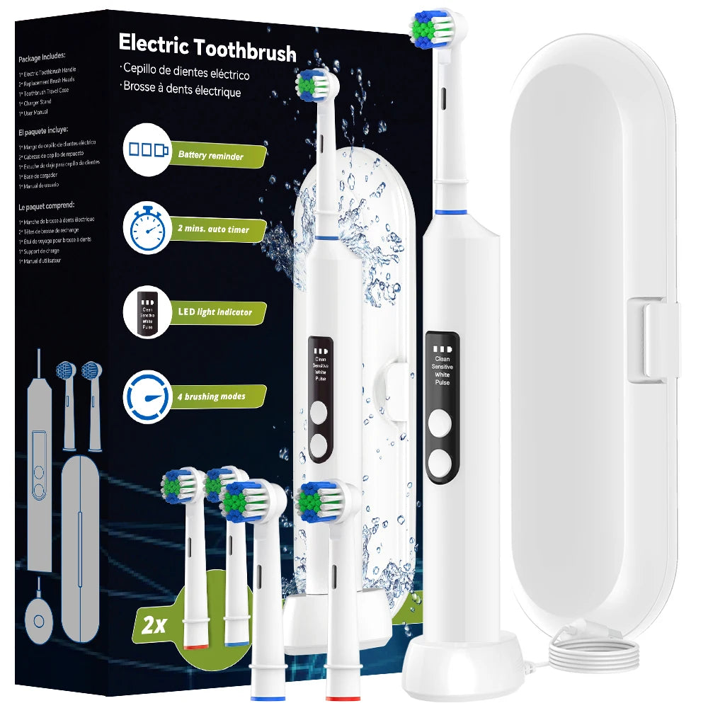 Smart Wireless Charging Electric Toothbrush, 4 Modes Rechargeable Electric Toothbrushes Fit for Oral B Electric Toothbrush Heads