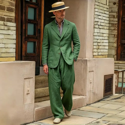 Men's Linen Suit 2 Pieces Luxury Slim Fit Casual Blazer Straight Leg Pants Breathable Wrinkle Resistant Lightweight For Wedding