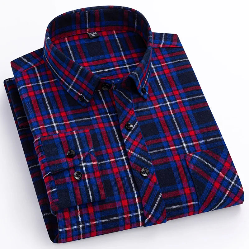 Plus Size 8XL 100% Cotton Sanding Long-Sleeve Shirts for Men Slim Fit Casual Plain Shirt Soft Palid Tops Designer Elegant Clothe