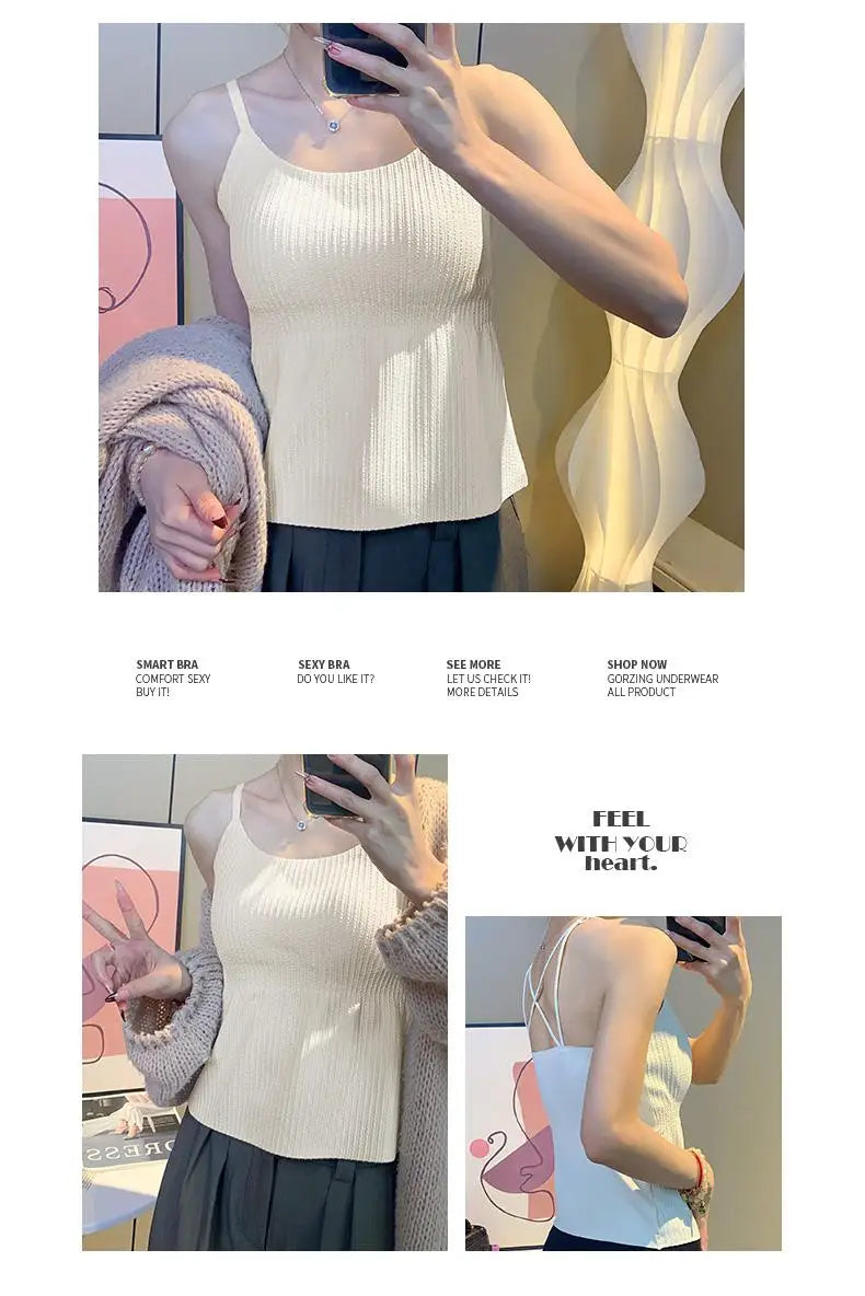 New 2025 Women's Slimming Long Tank Top Beautiful Back Bralette Innerwear Outerwear Base Layer Strap Vest Fashionable Polyest...