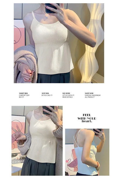 New 2025 Women's Slimming Long Tank Top Beautiful Back Bralette Innerwear Outerwear Base Layer Strap Vest Fashionable Polyest...