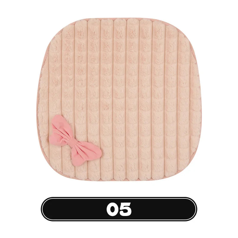 Bowknot Women's Car Seat Cover Winter Plush Warm Girl Cute Car Cushion Pink Bow Headrest Waist Car Interior Accessories