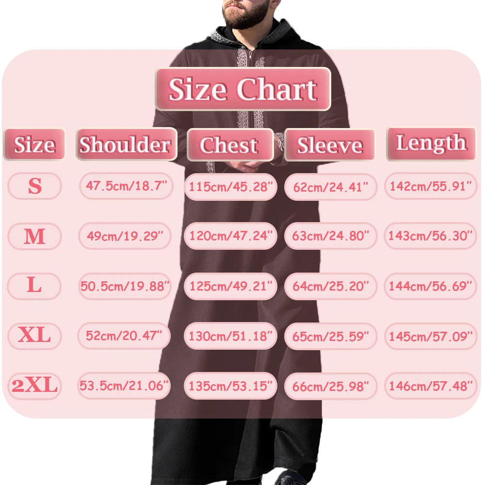 Men's Loose Hooded Moroccan Clothing Robe Men Luxury Embroidered Long Sleeve Abaya Middle East Juba Tobe Muslim Traditional Robe