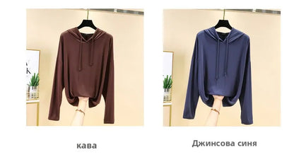 Spring Summer New Modal Long Sleeve Hoodie T-Shirt Women plus Size Loose Base Shirt Slimming Sun Protection Top Korean Style